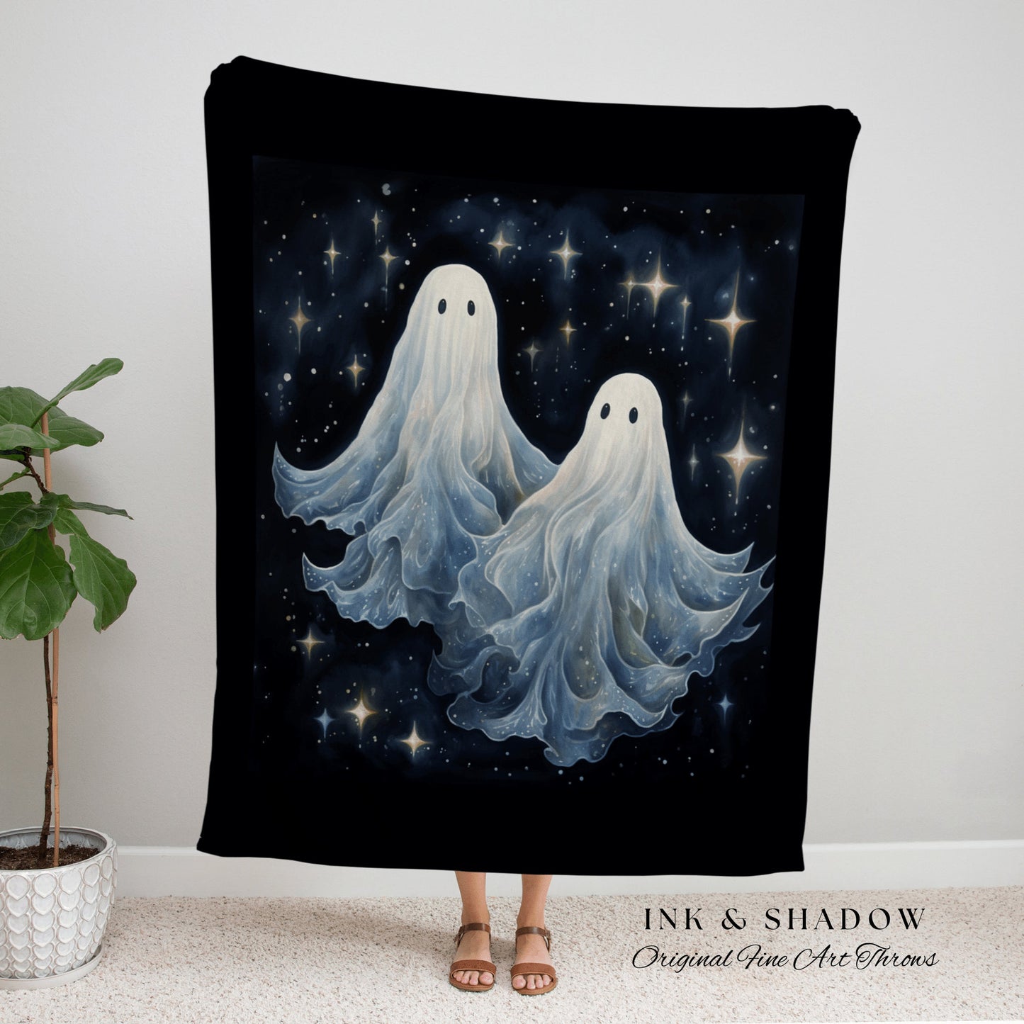 Ethereal Winter Ghost Friends Spooky Blanket Woven | Woven Throw Blanket Winter Home Decor Winter Aesthetic Ghost Tapestry Dark Cottagecore