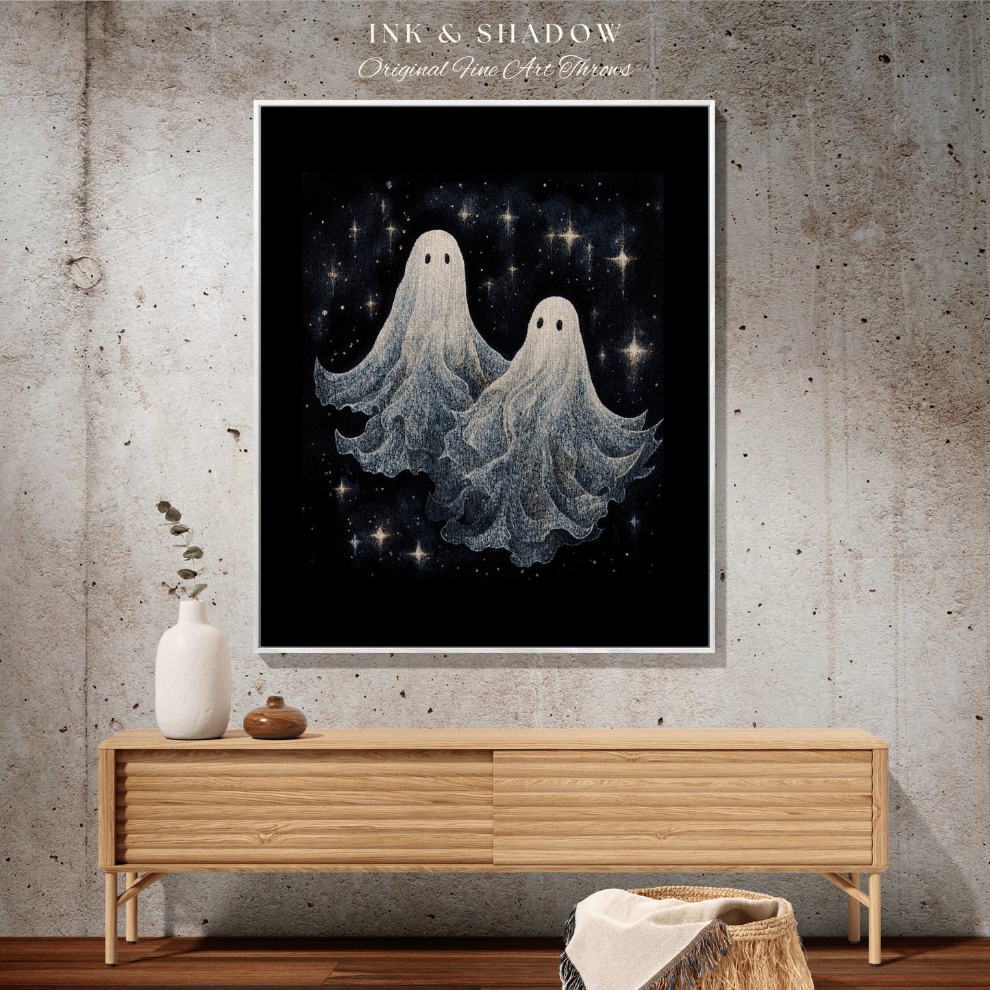 Ethereal Winter Ghost Friends Spooky Blanket Woven | Woven Throw Blanket Winter Home Decor Winter Aesthetic Ghost Tapestry Dark Cottagecore