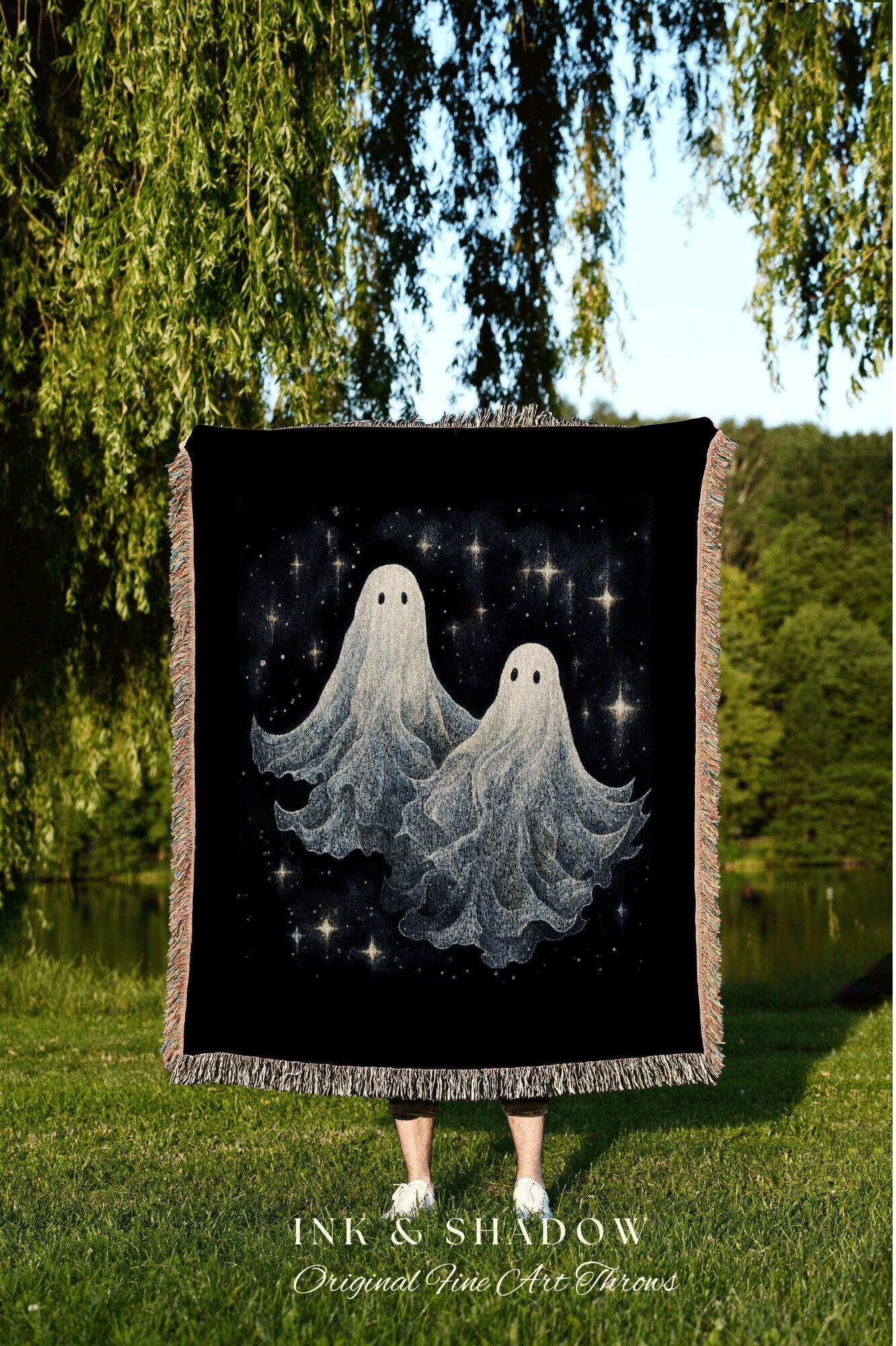 Ethereal Winter Ghost Friends Spooky Blanket Woven | Woven Throw Blanket Winter Home Decor Winter Aesthetic Ghost Tapestry Dark Cottagecore