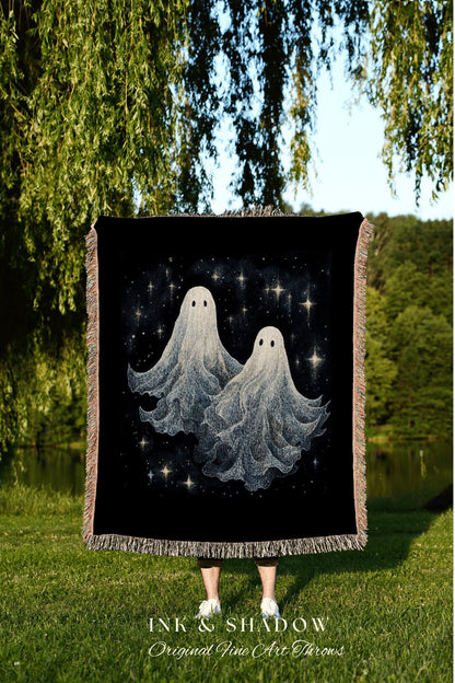 Ethereal Winter Ghost Friends Spooky Blanket Woven | Woven Throw Blanket Winter Home Decor Winter Aesthetic Ghost Tapestry Dark Cottagecore