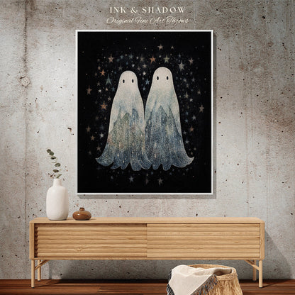 Celestial Ghost Couple Tapestry | Gothic Room Decor Vintage Ghost Tapestry Spooky Cute Vintage Ghost Art Woven Tapestry Boho Halloween Decor