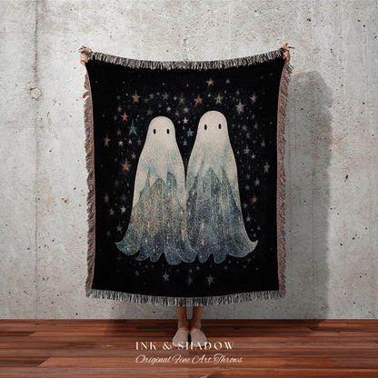 Celestial Ghost Couple Tapestry | Gothic Room Decor Vintage Ghost Tapestry Spooky Cute Vintage Ghost Art Woven Tapestry Boho Halloween Decor