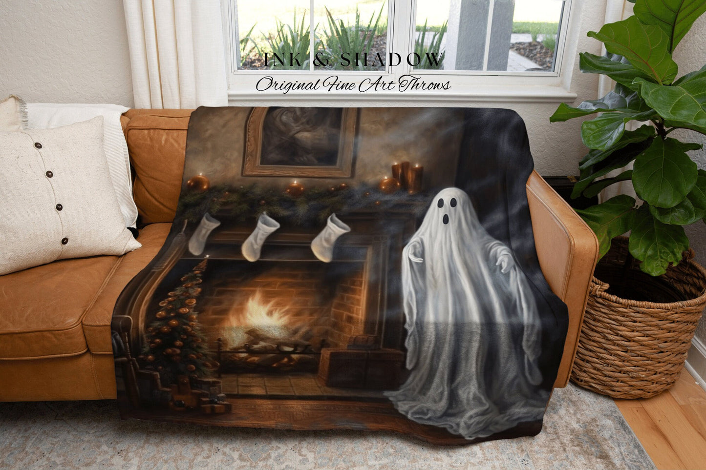 Christmas Ghost Gothic Christmas Blanket Woven Tapestry | Woven Throw Blanket Winter Holiday Home Decor Christmas Spooky Cute Ghost Tapestry