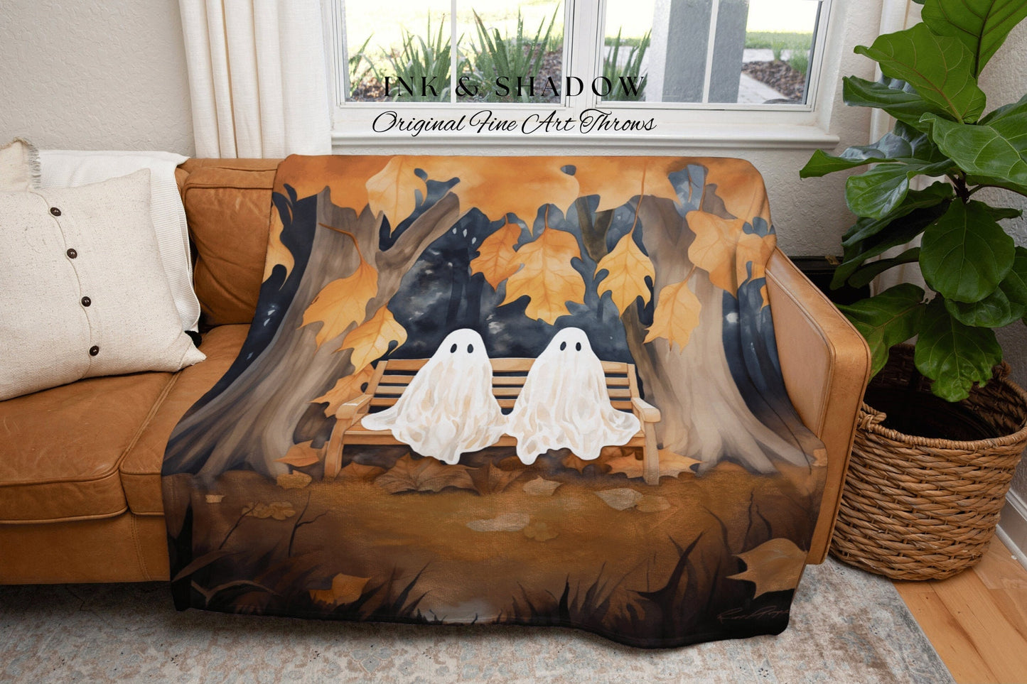 Fall Aesthetic Halloween Decor Blanket Woven Tapestry | Dark Cottagecore Decor Spooky Art Vintage Witchy Aesthetic Halloween Ghost Decor |