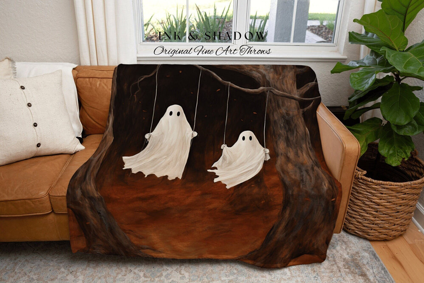 Ghost Tapestry Vintage Halloween Blanket Woven | Dark Cottagecore Decor Spooky Wall Art Vintage Witchy Aesthetic Halloween Decor Spooky