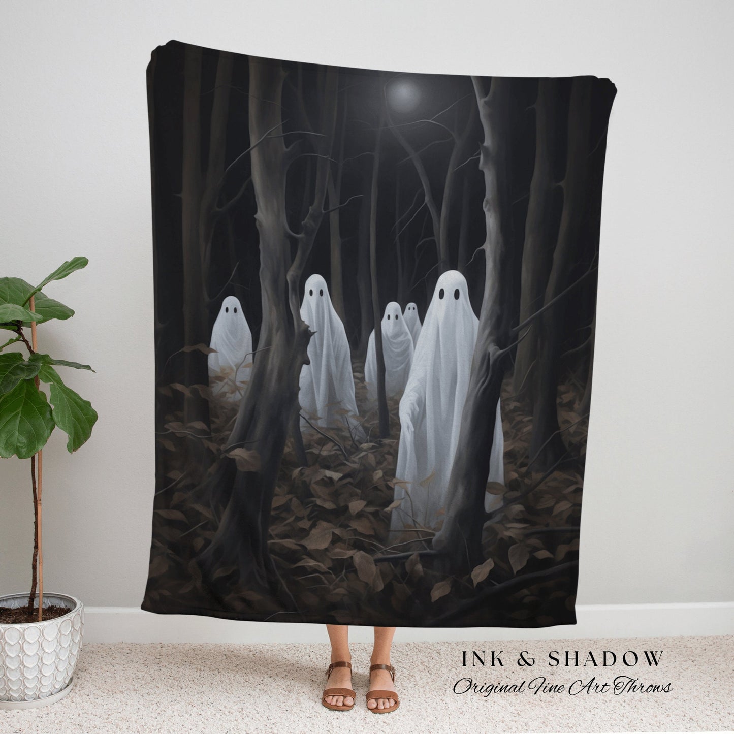 Dark Gothic Ghost Blanket Indie Room Decor Vintage Halloween Tapestry Woven Blanket | Haunted Forest Dark Cottagecore Decor Gothic Blanket |