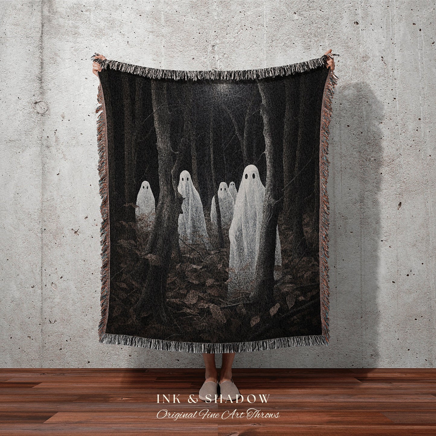 Dark Gothic Ghost Blanket Indie Room Decor Vintage Halloween Tapestry Woven Blanket | Haunted Forest Dark Cottagecore Decor Gothic Blanket |