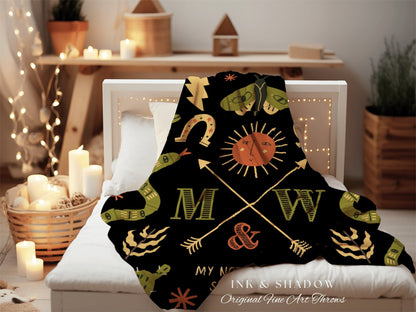 Custom Initials Blanket Southwestern Decor Desert Aesthetic Blanket Woven Tapestry | Personalized Wedding Gift Blanket Custom Initials Gift