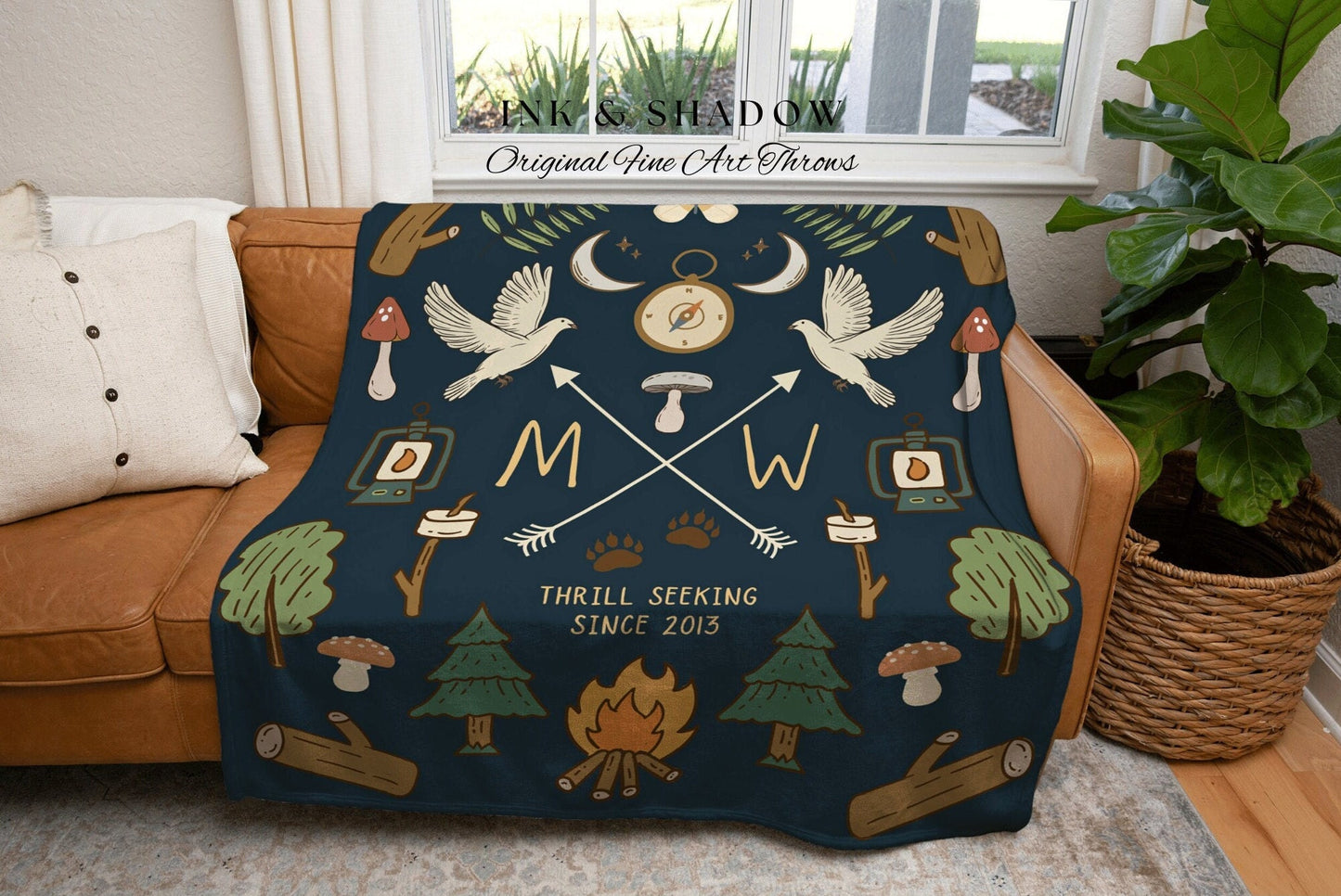 Woodland Wedding Gift Custom Anniversary Blanket Woven Tapestry | Personalized Anniversary Gift Blanket Custom Initials Gift for Couples |