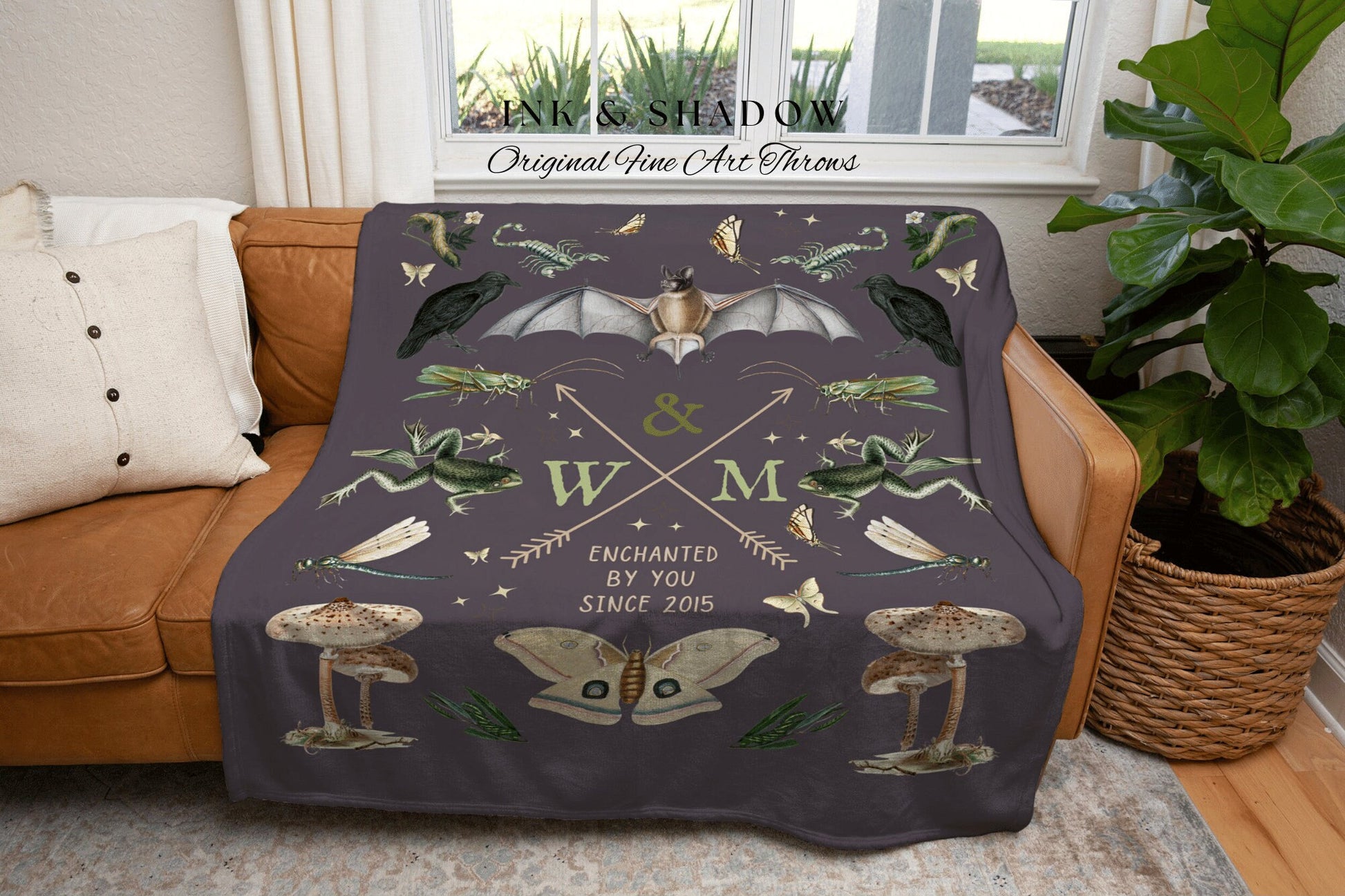 Witchy Wedding Anniversary Gift Custom Blanket Woven Tapestry | Personalized Anniversary Gift Blanket Custom Initial Gift for Gothic Couple