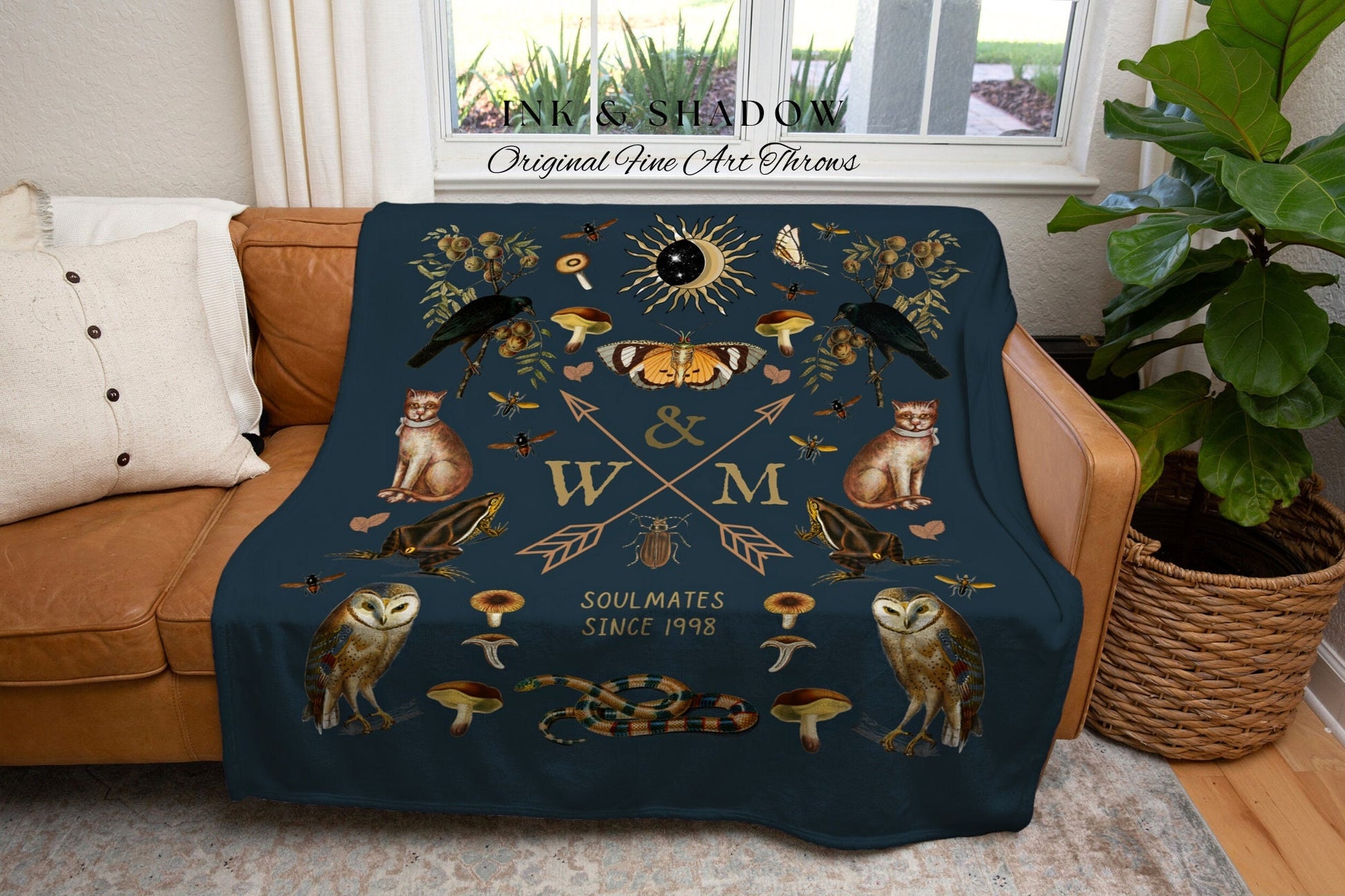 Vintage Gothic Anniversary Gift Custom Blanket Woven Tapestry | Personalized Anniversary Gift Blanket Custom Initial Gift for Gothic Couple