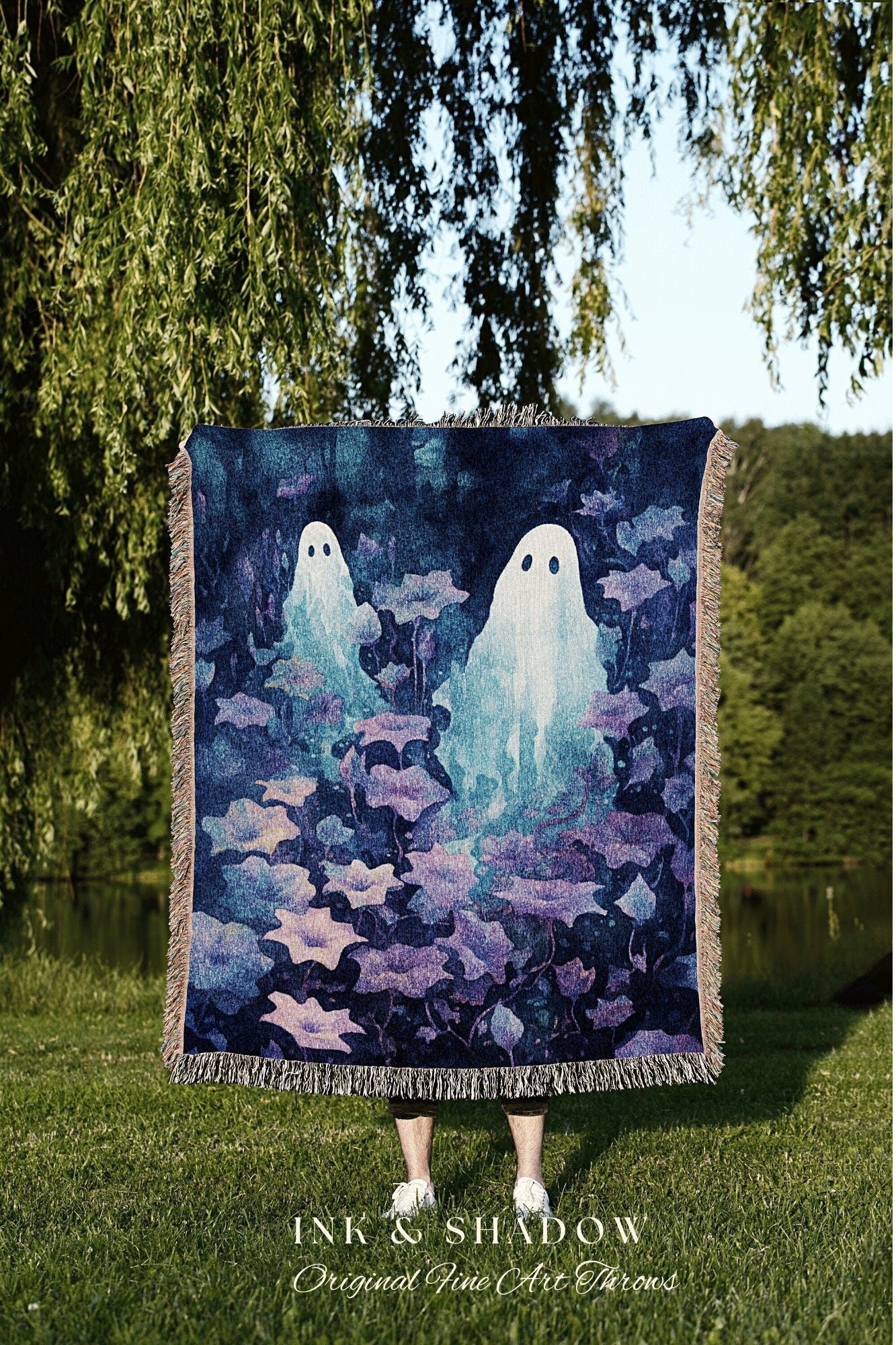 Celestial Ghost Tapestry Floral Room Decor Vintage Ghost Tapestry Spooky Halloween Vintage Ghost Art Woven Tapestry Halloween Decor Purple |