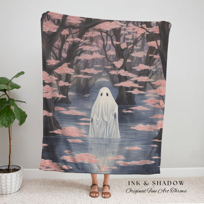 Misty Woodland Tapestry Blanket Pink Pastel Wall Art | Halloween Vintage Ghost Art Woven Tapestry Blanket Halloween Decor Dark Academia Dorm