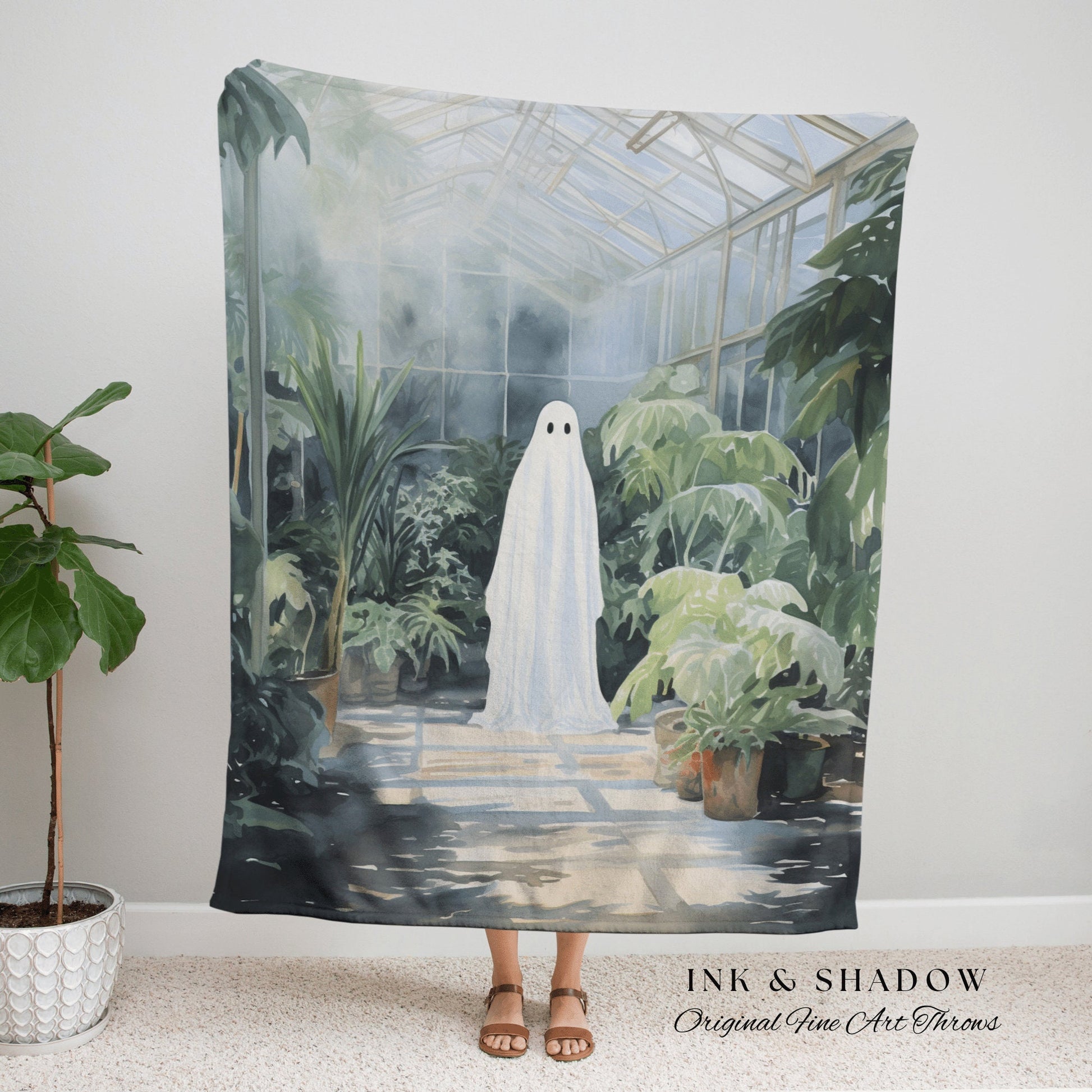 Vintage Garden Ghost Spooky Art Blanket Woven | Botanical Tapestry Vintage Ghost Art Woven Tapestry Halloween Decor Dark Academia Blanket