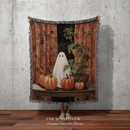 Retro Ghost Tapestry Blanket Ghost Spooky Tapestry | Halloween Vintage Ghost Art Woven Tapestry Halloween Decor Dark Academia Wall Art Ghost