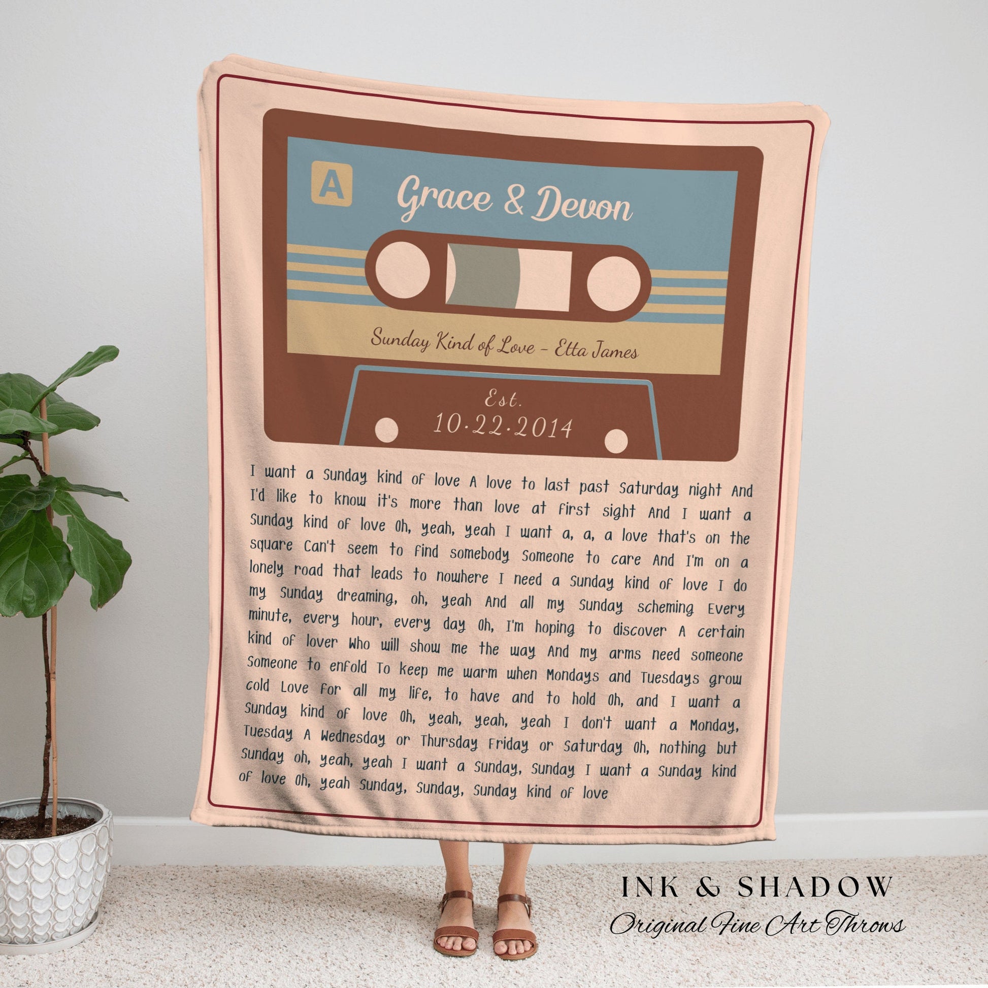 Wedding Song Lyric Blanket Personalized Tapestry | Meaningful Anniversary Gift Personalized | Cassette Blanket Custom Wedding Song Blanket |