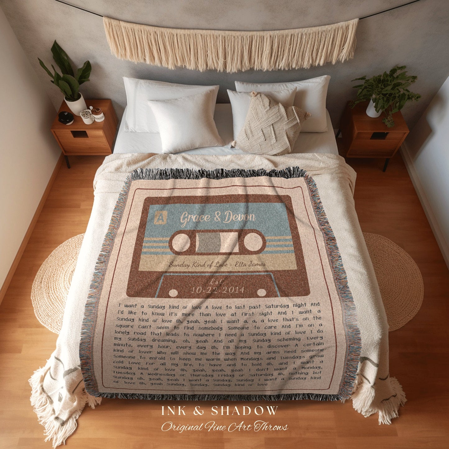 Wedding Song Lyric Blanket Personalized Tapestry | Meaningful Anniversary Gift Personalized | Cassette Blanket Custom Wedding Song Blanket |