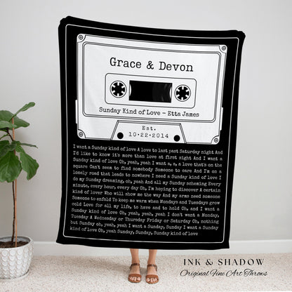 Couples Song Blanket Woven Tapestry | Couples Gift Meaningful Anniversary Gift Personalized | Cassette Blanket Custom Wedding Gift for Her |