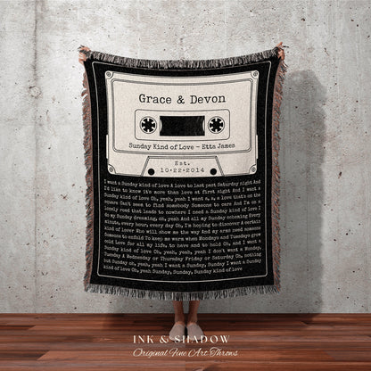 Couples Song Blanket Woven Tapestry | Couples Gift Meaningful Anniversary Gift Personalized | Cassette Blanket Custom Wedding Gift for Her |