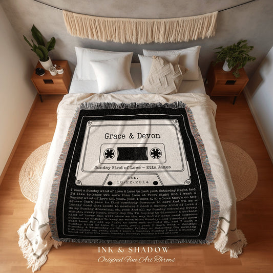 Couples Song Blanket Woven Tapestry | Couples Gift Meaningful Anniversary Gift Personalized | Cassette Blanket Custom Wedding Gift for Her |