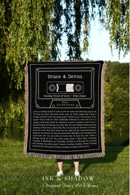 Cassette Blanket Custom Song Couple Gift Meaningful Anniversary Gift Personalized | Song Lyrics Wall Art Blanket Custom Wedding Gift for Her