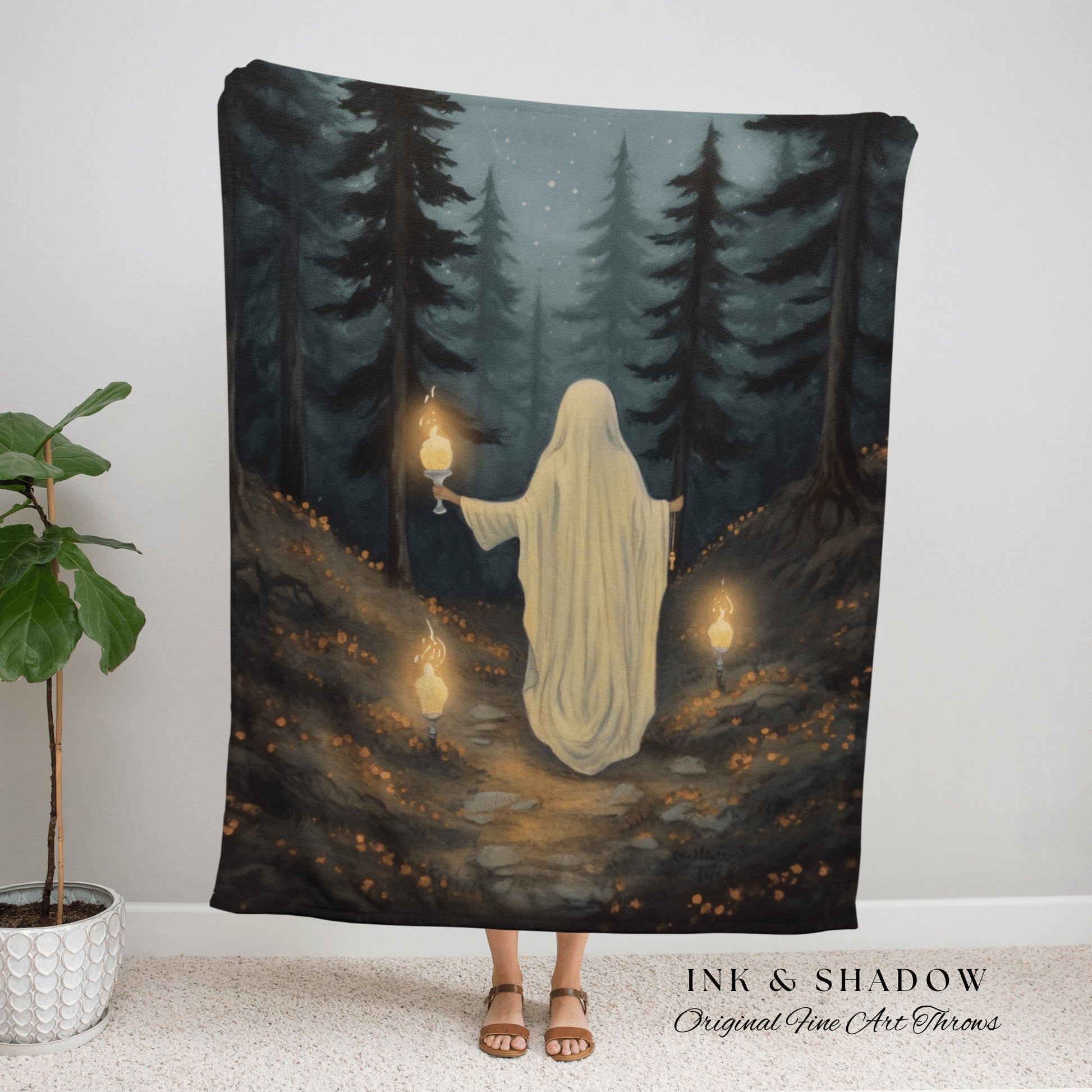 Forest Spirit Woodland Blanket Woven Tapestry Spooky Room Decor Vintage Halloween Tapestry Woven Blanket | Haunted Forest Dark Academia Art