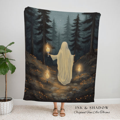 Forest Spirit Woodland Blanket Woven Tapestry Spooky Room Decor Vintage Halloween Tapestry Woven Blanket | Haunted Forest Dark Academia Art