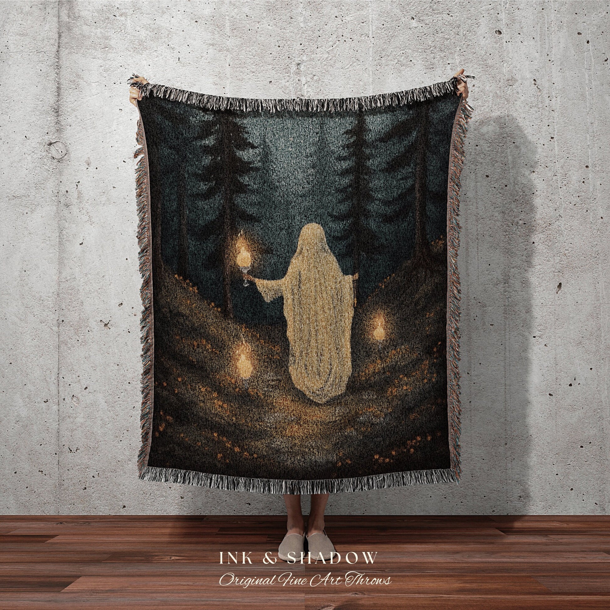 Forest Spirit Woodland Blanket Woven Tapestry Spooky Room Decor Vintage Halloween Tapestry Woven Blanket | Haunted Forest Dark Academia Art