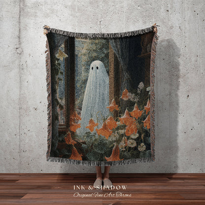 Botanical Forest Ghost Tapestry Blanket Ghost Spooky Tapestry | Halloween Vintage Ghost Art Woven Tapestry Halloween Decor Dark Academia Art