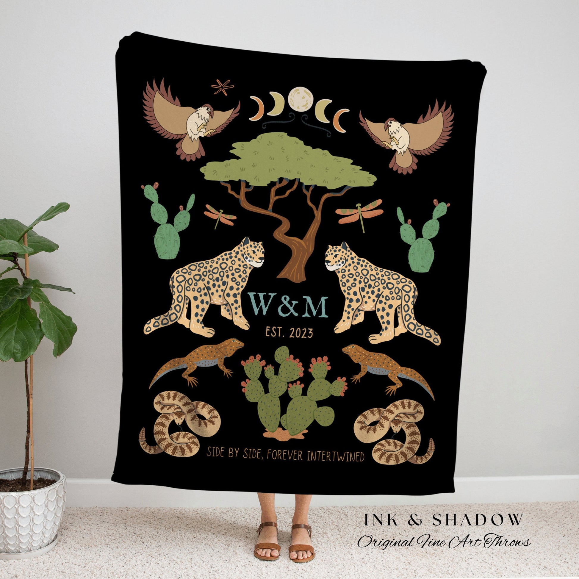 Woodland Celestial Wedding Anniversary Blanket Custom | Cottagecore Wedding Blanket Personalized Anniversary Gift Blanket Custom Initials |