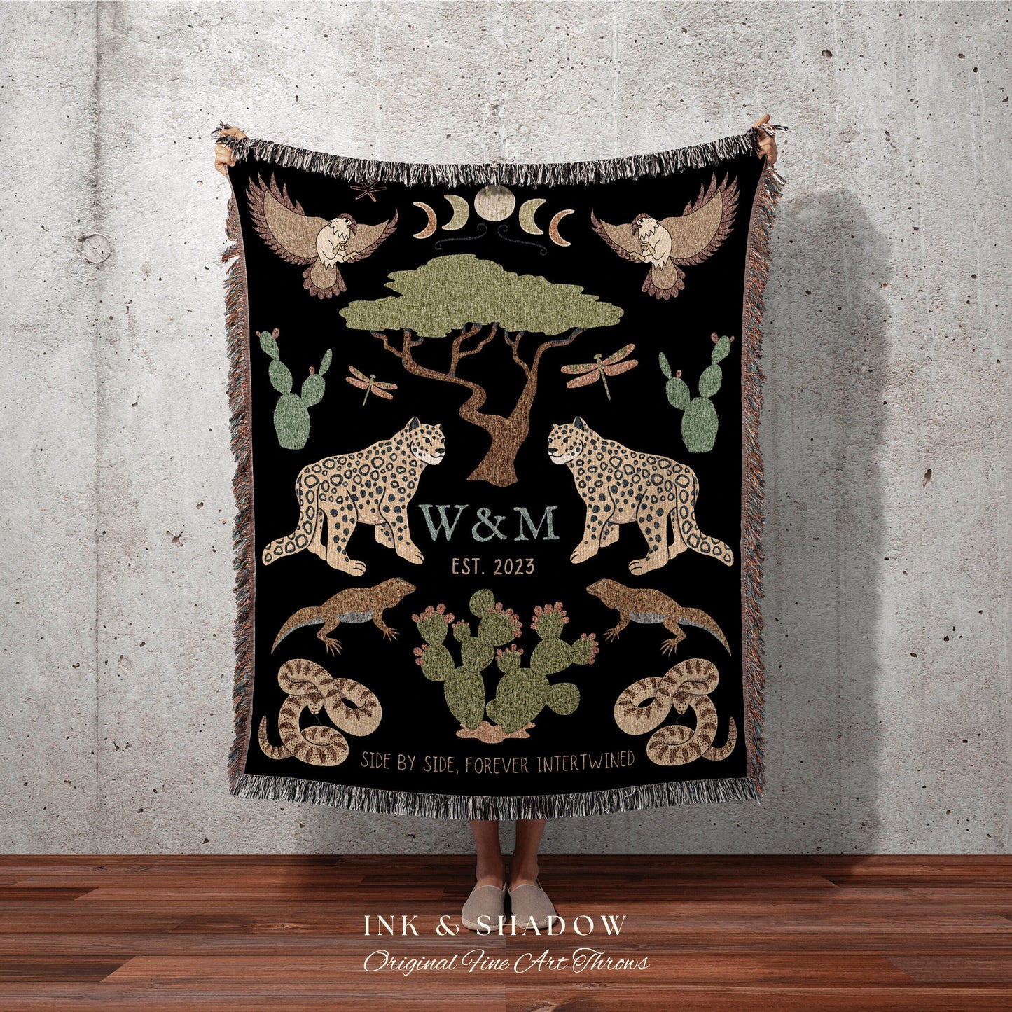 Woodland Celestial Wedding Anniversary Blanket Custom | Cottagecore Wedding Blanket Personalized Anniversary Gift Blanket Custom Initials |