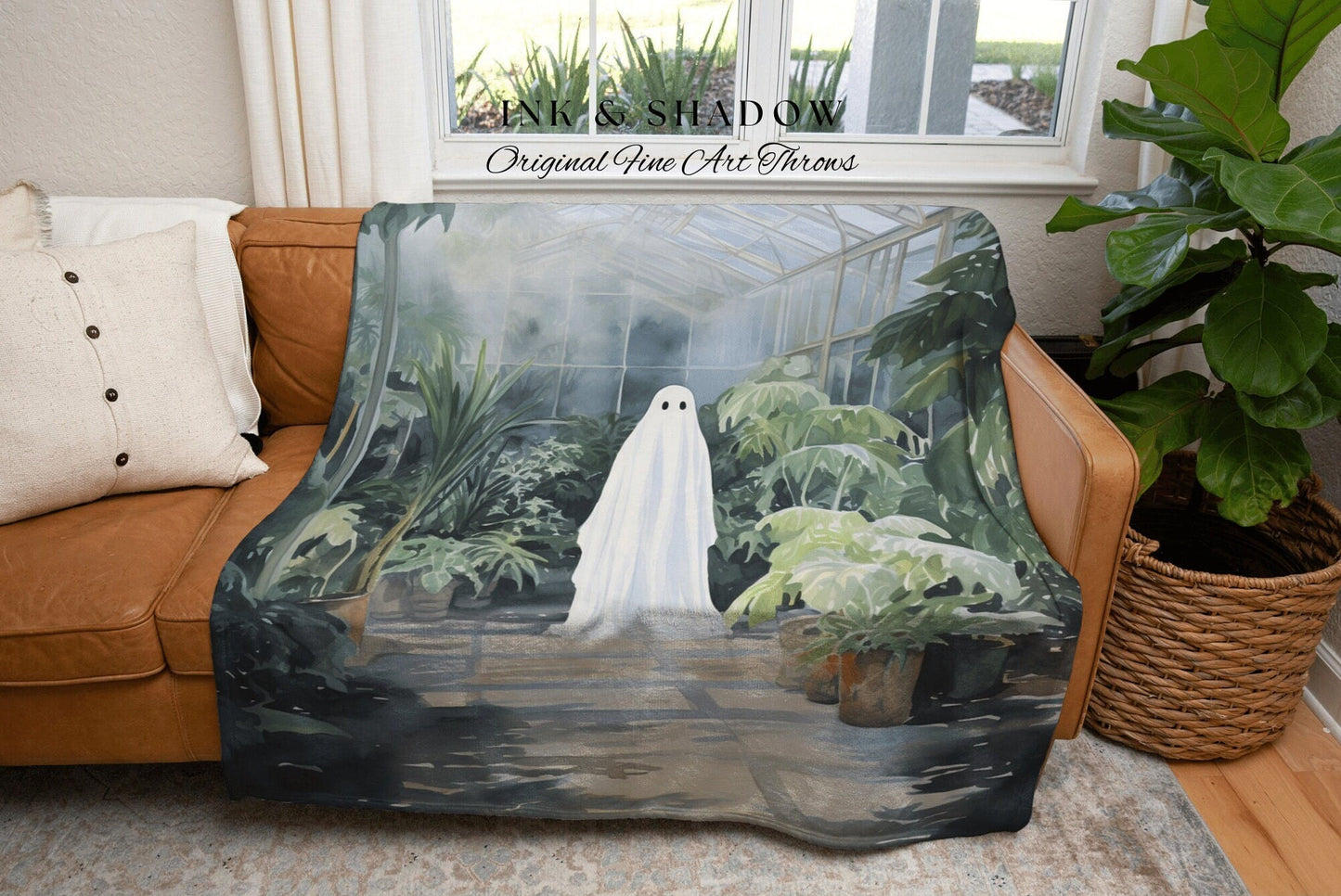 Vintage Garden Ghost Spooky Art Blanket Woven | Botanical Tapestry Vintage Ghost Art Woven Tapestry Halloween Decor Dark Academia Blanket