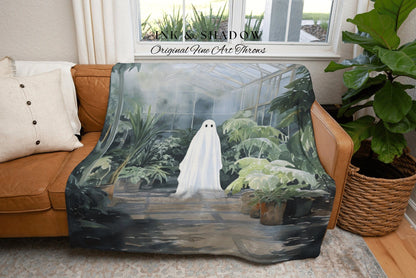 Vintage Garden Ghost Spooky Art Blanket Woven | Botanical Tapestry Vintage Ghost Art Woven Tapestry Halloween Decor Dark Academia Blanket