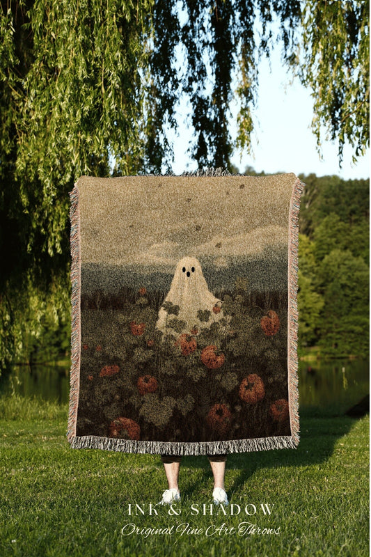 Cute Ghost Tapestry Vintage Blanket Ghost Spooky Tapestry | Halloween Vintage Ghost Art Woven Tapestry Halloween Decor Dark Academia Art |