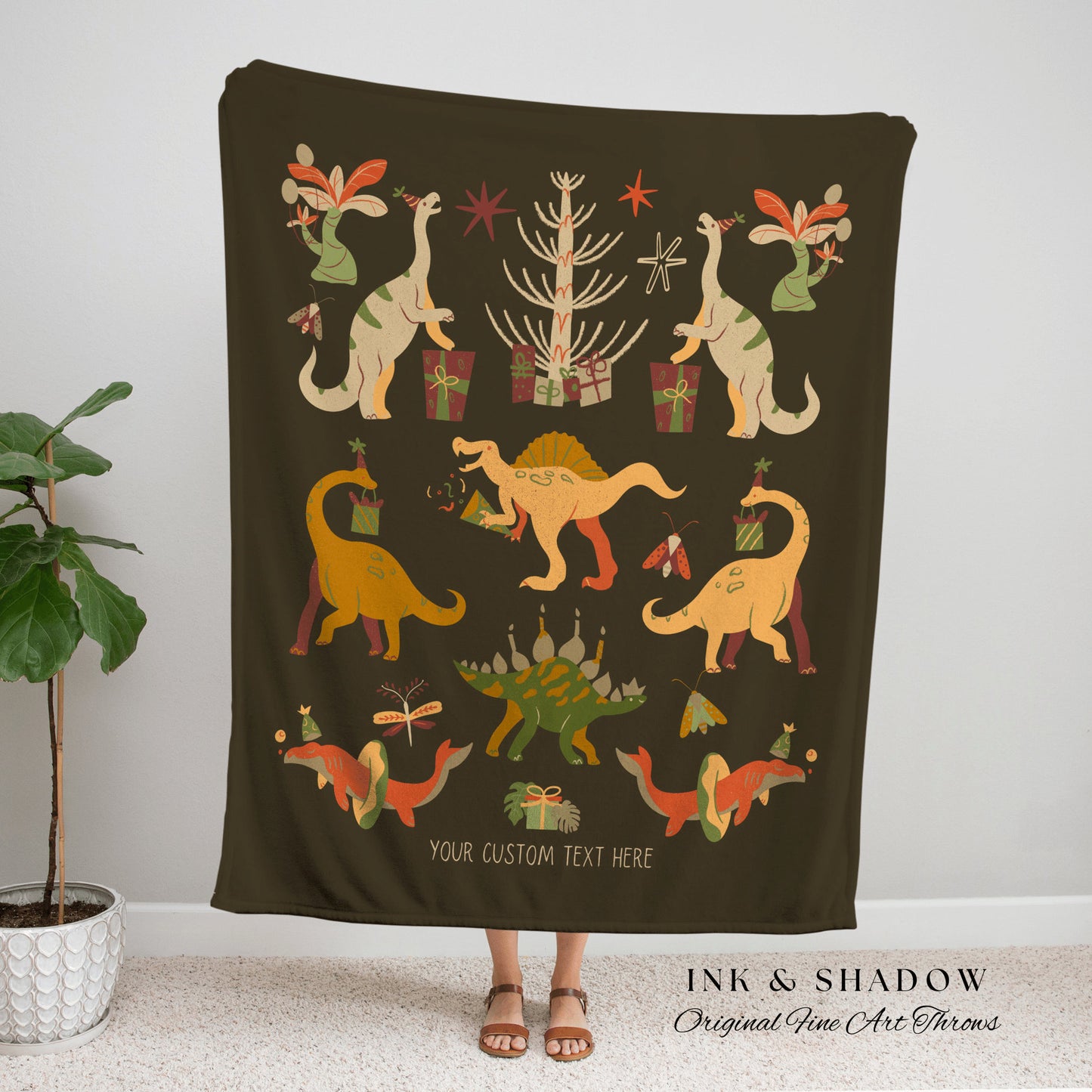 Boho Dinosaur Blanket Custom Birthday Gift Dino Bedding Tapestry Woven Blanket Personalized Dinosaur Theme Bedding Boys Birthday Gift Custom