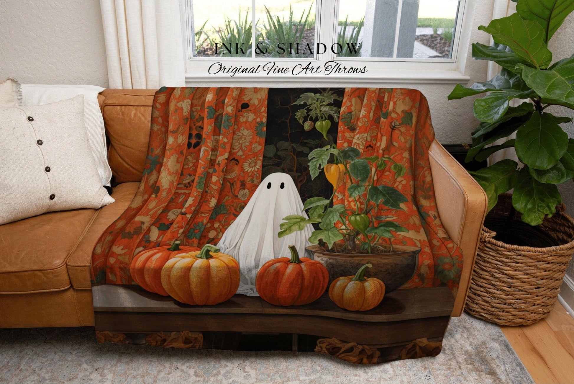 Retro Ghost Tapestry Blanket Ghost Spooky Tapestry | Halloween Vintage Ghost Art Woven Tapestry Halloween Decor Dark Academia Wall Art Ghost