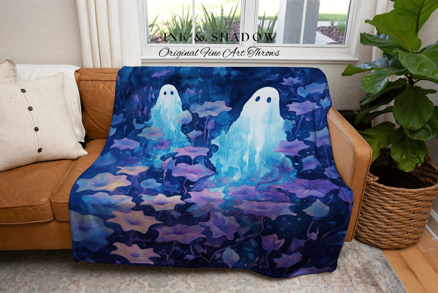 Celestial Ghost Tapestry Floral Room Decor Vintage Ghost Tapestry Spooky Halloween Vintage Ghost Art Woven Tapestry Halloween Decor Purple |