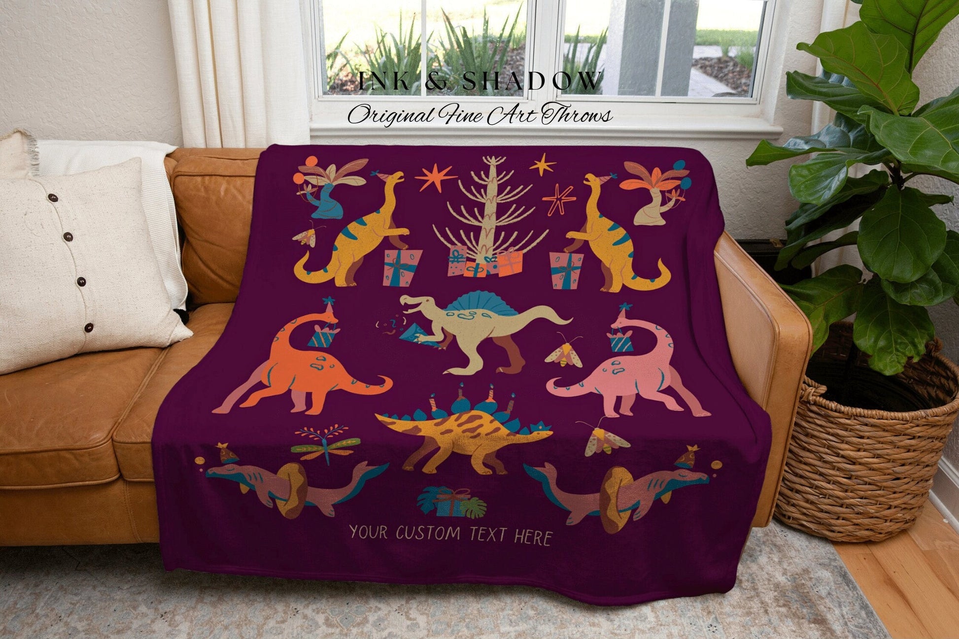 Personal Message Blanket Custom Birthday Gift Dinosaur Tapestry Blanket Woven Personalized Dinosaur Theme Bedding Girls Birthday Gift Custom