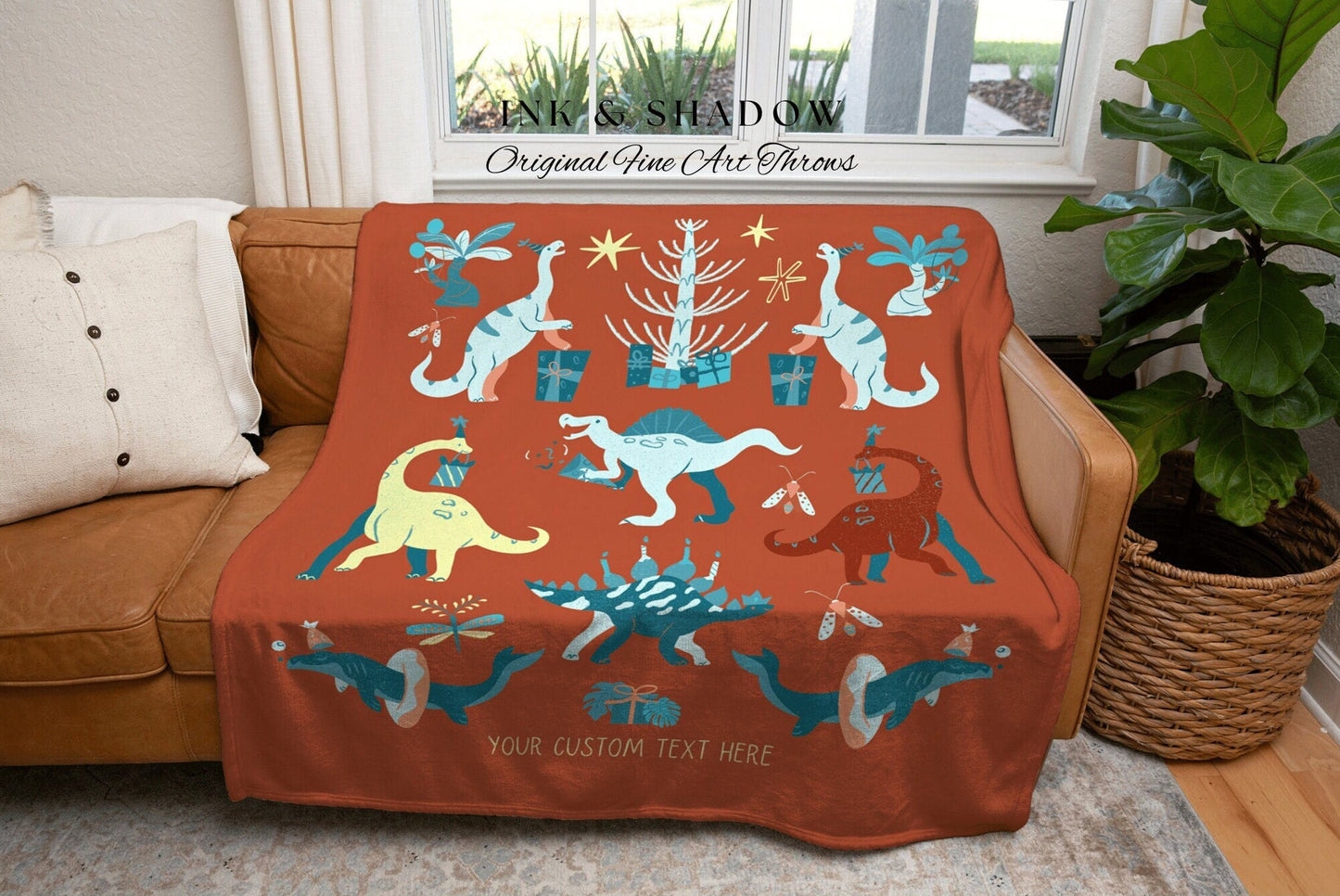 Woven Dinosaur Blanket Custom Birthday Gift Dino Bedding Woven Blanket Personalized Dinosaur Theme Bedding Boy Birthday Gift Custom Tapestry