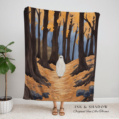 Autumn Ghost Tapestry Halloween Spooky Cute Blanket Woven | Spooky Cute Decor Vintage Halloween Art Tapestry Dark Cottagecore Decor Gothic |