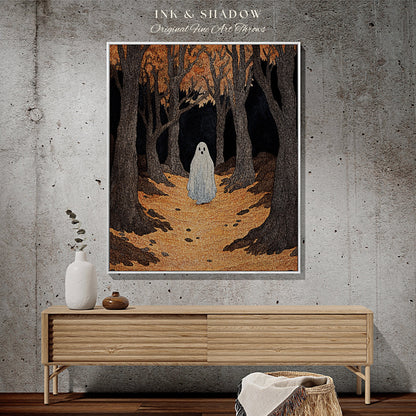 Fall Aesthetic Ghost Cute Halloween Tapestry Blanket Woven | Spooky Cute Decor Vintage Halloween Art Tapestry Dark Cottagecore Decor Gothic