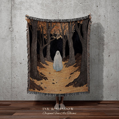 Fall Aesthetic Ghost Cute Halloween Tapestry Blanket Woven | Spooky Cute Decor Vintage Halloween Art Tapestry Dark Cottagecore Decor Gothic