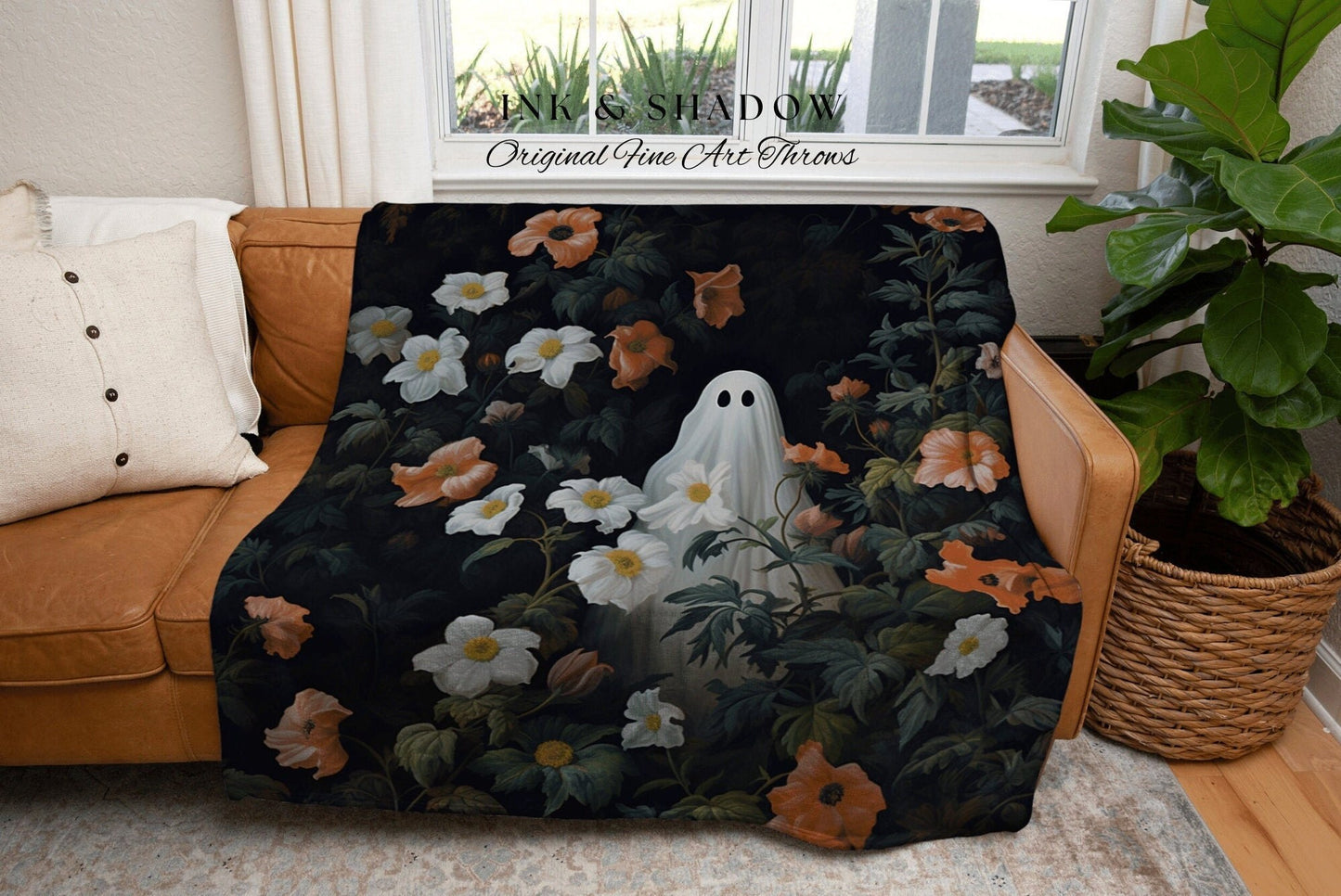 Victorian Gothic Floral Room Decor Occult Ghost Blanket Woven Tapestry Vintage Ghost Funny Tapestry Macabre Halloween Ghost Art Tapestry |