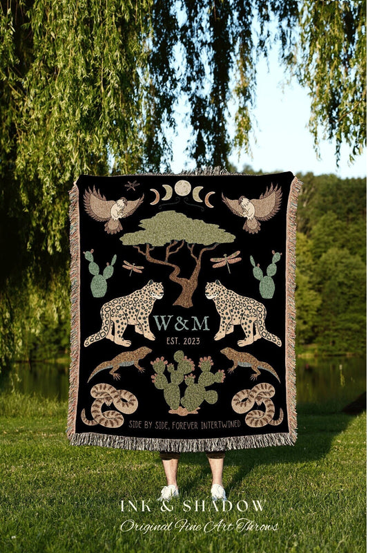 Woodland Celestial Wedding Anniversary Blanket Custom | Cottagecore Wedding Blanket Personalized Anniversary Gift Blanket Custom Initials |