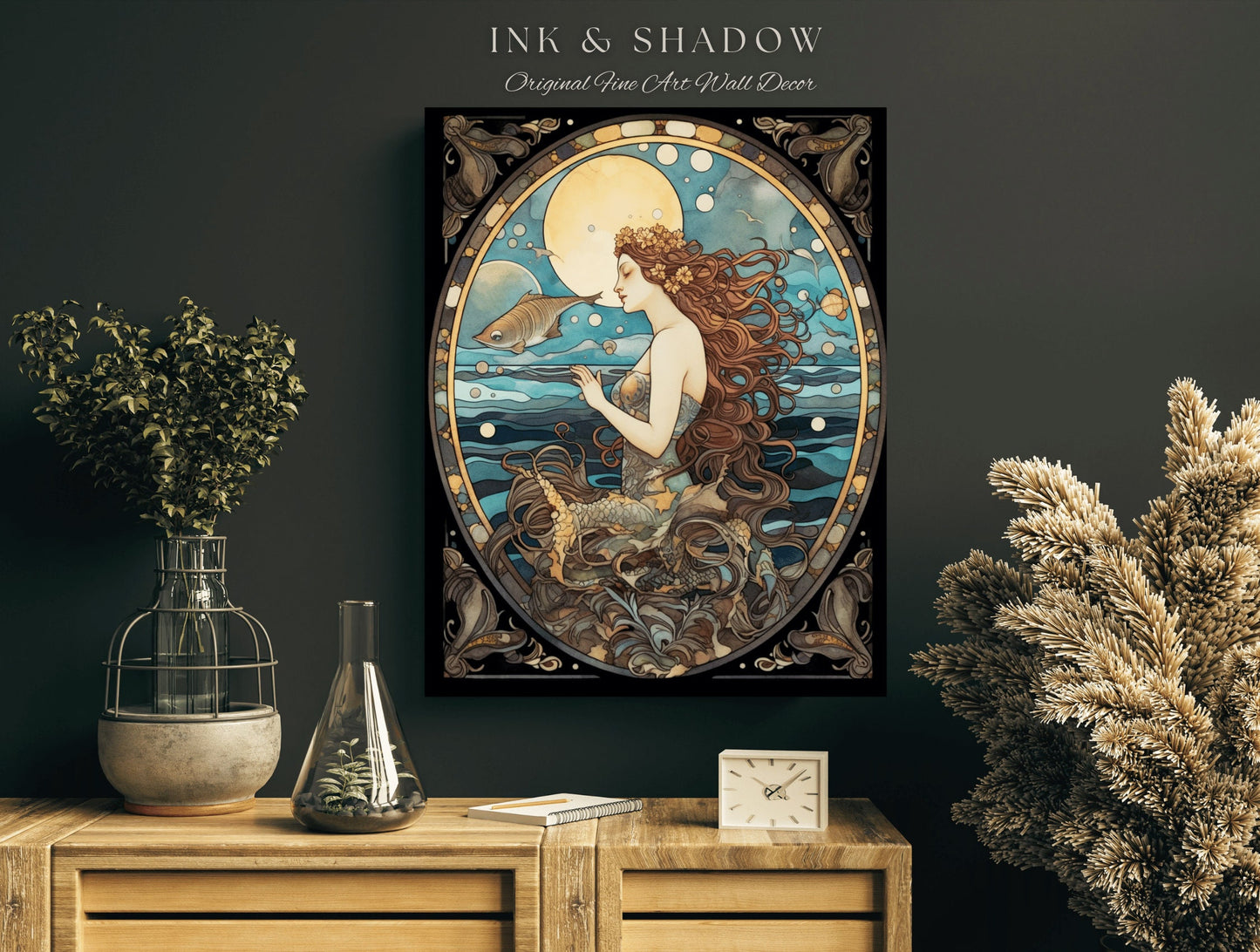 Ocean Inspired Style Art Nouveau Room Decor Vintage Mermaid | Siren Celestial Decor Printable Wall Art Vintage Mermaid Aesthetic Dorm Room |