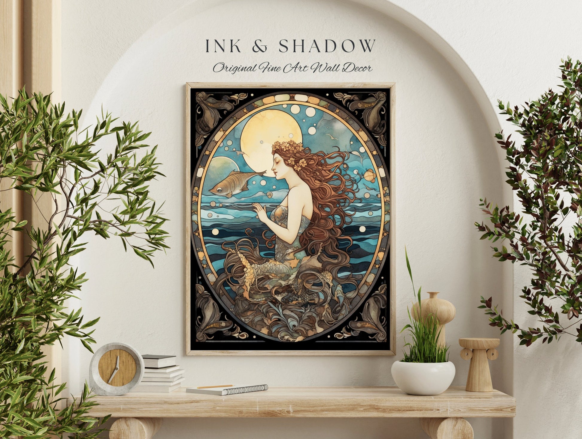 Ocean Inspired Style Art Nouveau Room Decor Vintage Mermaid | Siren Celestial Decor Printable Wall Art Vintage Mermaid Aesthetic Dorm Room |