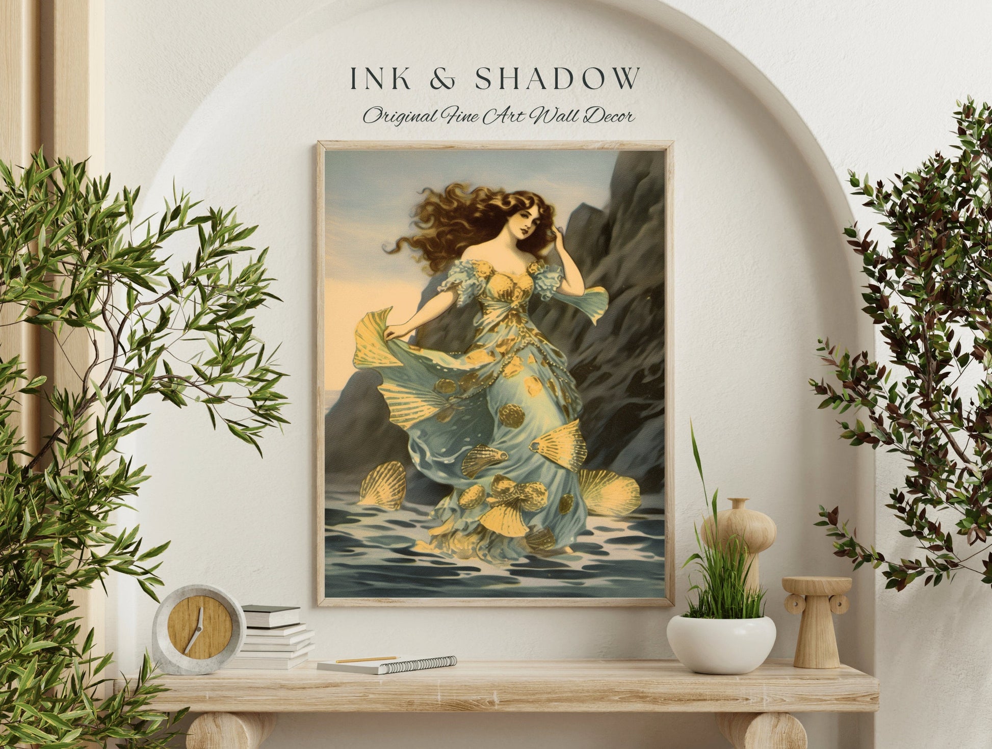 Antique Siren Wall Art Nouveau Room Decor Vintage Print | Siren Celestial Decor Printable Wall Art Vintage Mermaid Aesthetic Dorm Tapestry