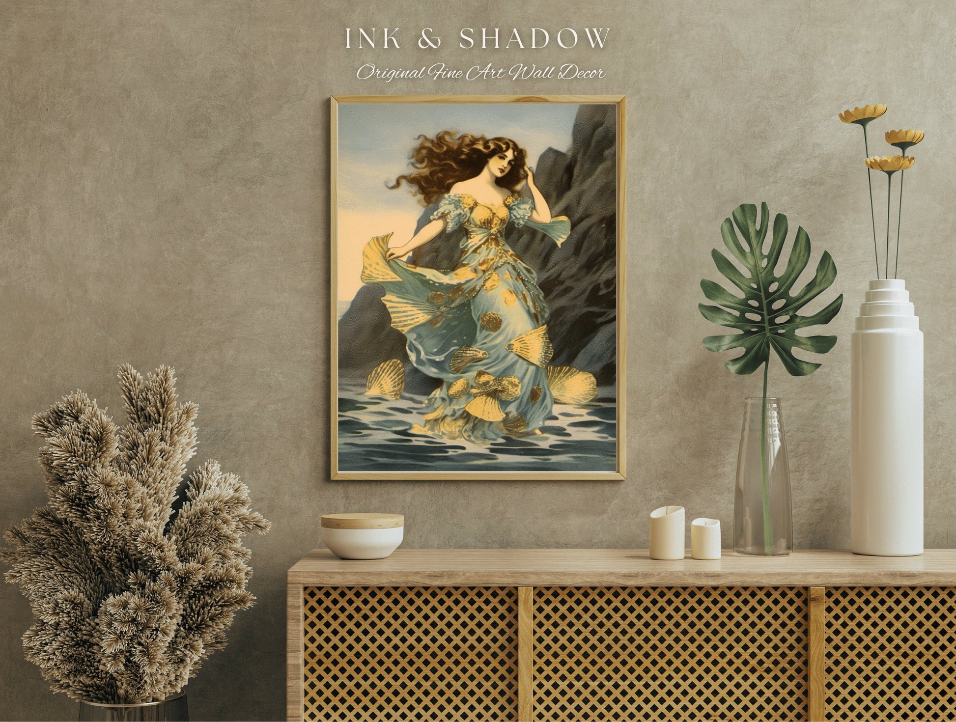 Antique Siren Wall Art Nouveau Room Decor Vintage Print | Siren Celestial Decor Printable Wall Art Vintage Mermaid Aesthetic Dorm Tapestry