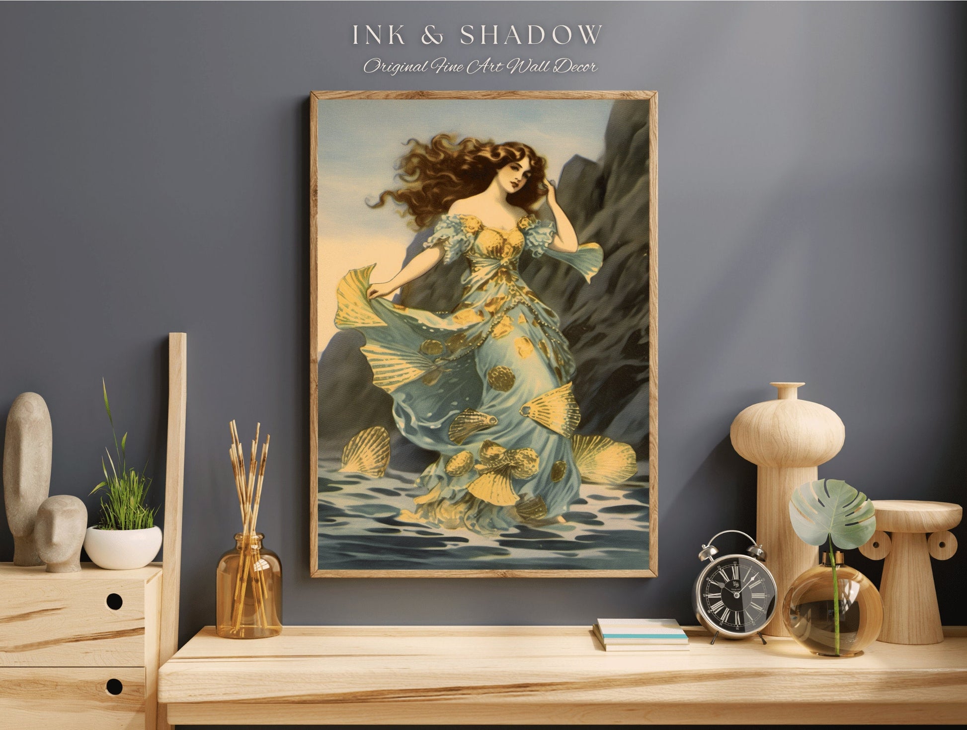 Antique Siren Wall Art Nouveau Room Decor Vintage Print | Siren Celestial Decor Printable Wall Art Vintage Mermaid Aesthetic Dorm Tapestry