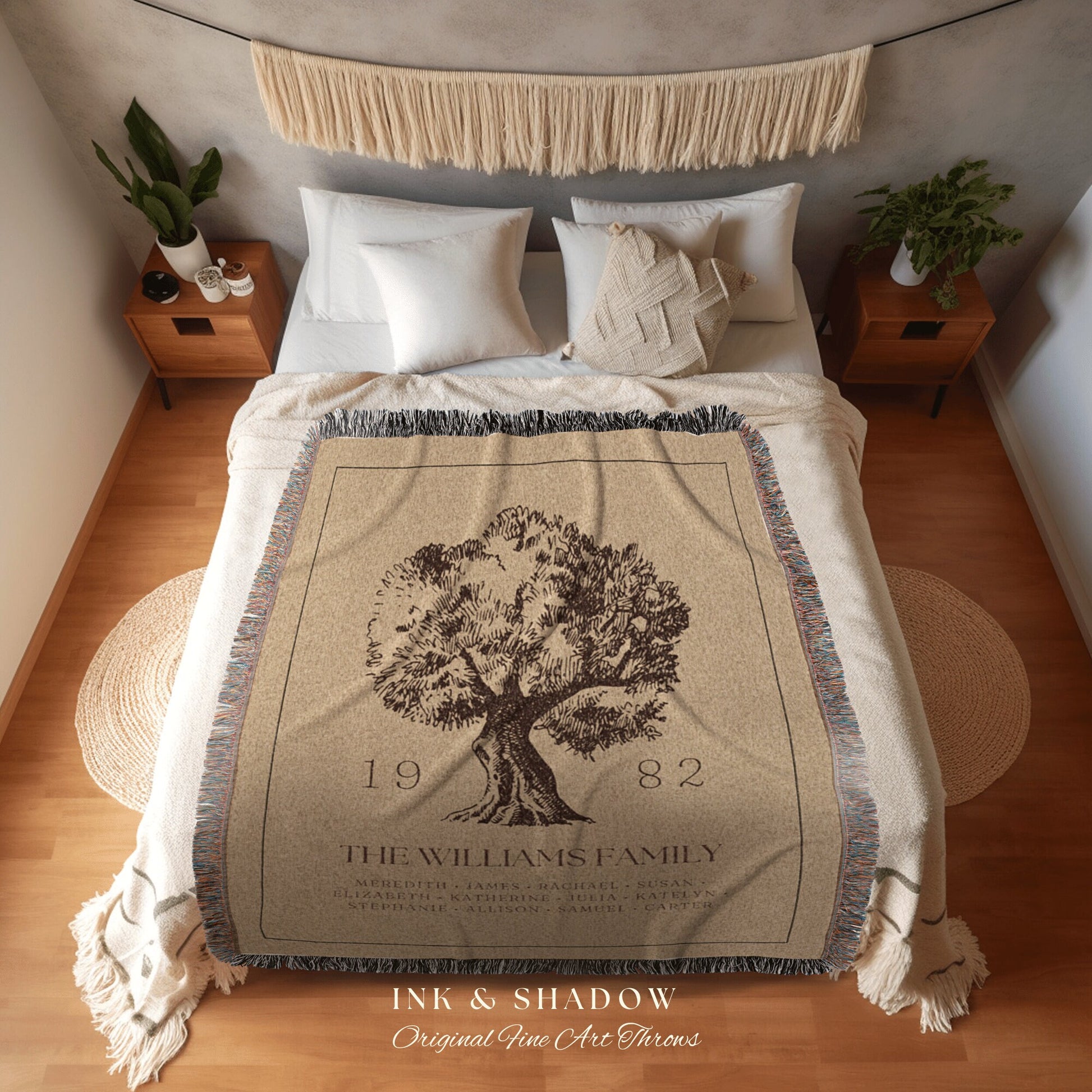 Anniversary Gift Personalized Family Tree Wall Art Blanket Custom Family Gift Meaningful | Wedding Gift Sentimental Gift for Mother in Law |